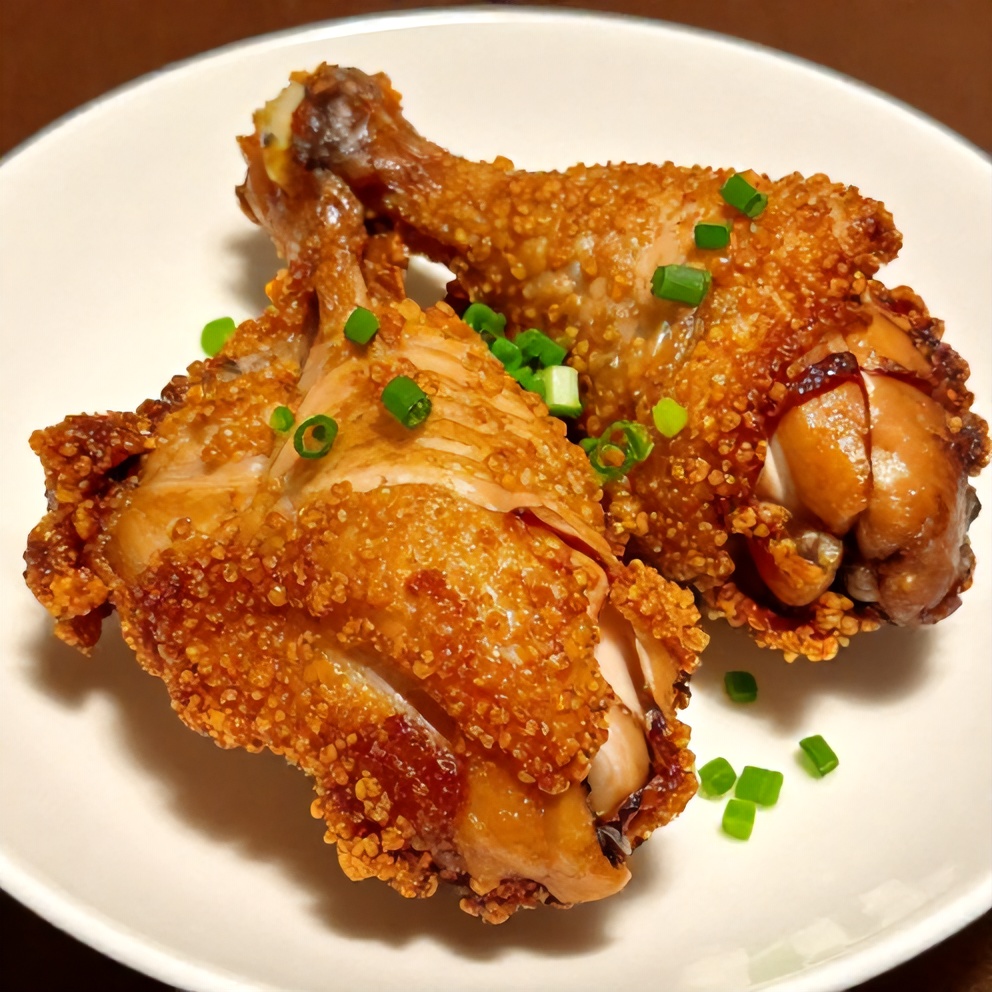 Plated Sticky Char Siu Chicken with green onions