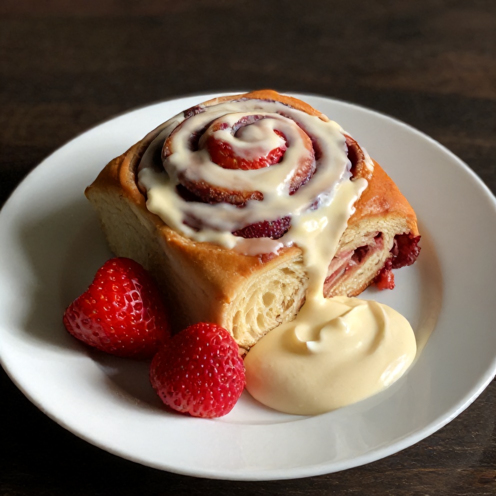 Plated Easy Strawberry Cinnamon Rolls with Cream Cheese Glaze