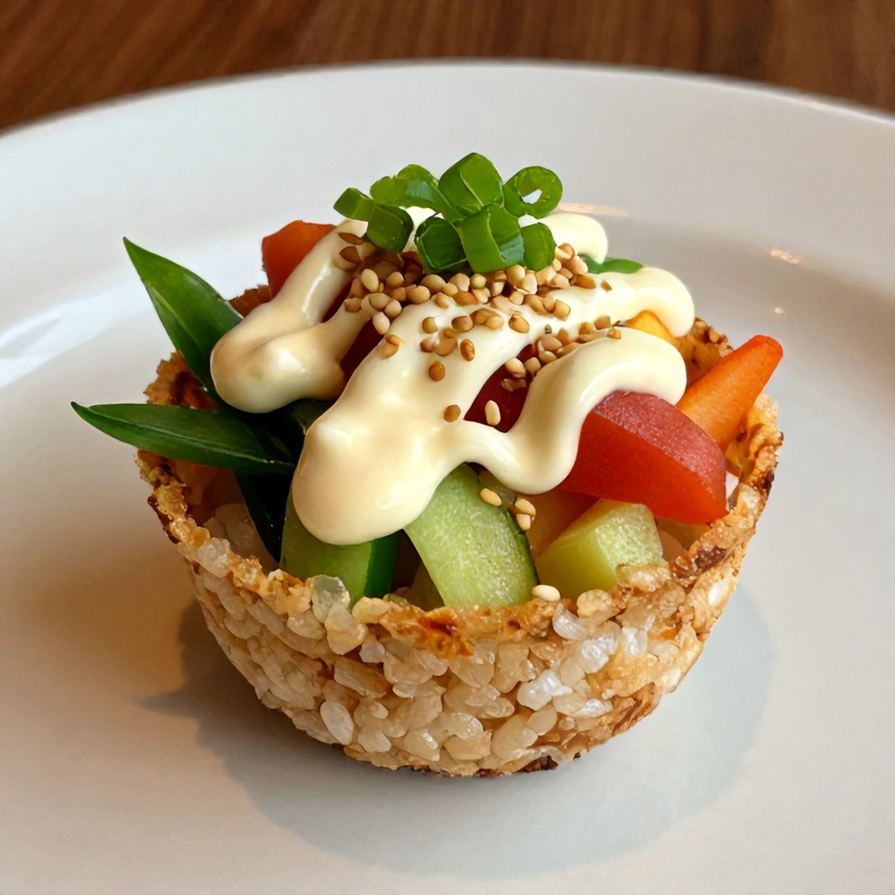 Easy Sushi Cups plated with garnish