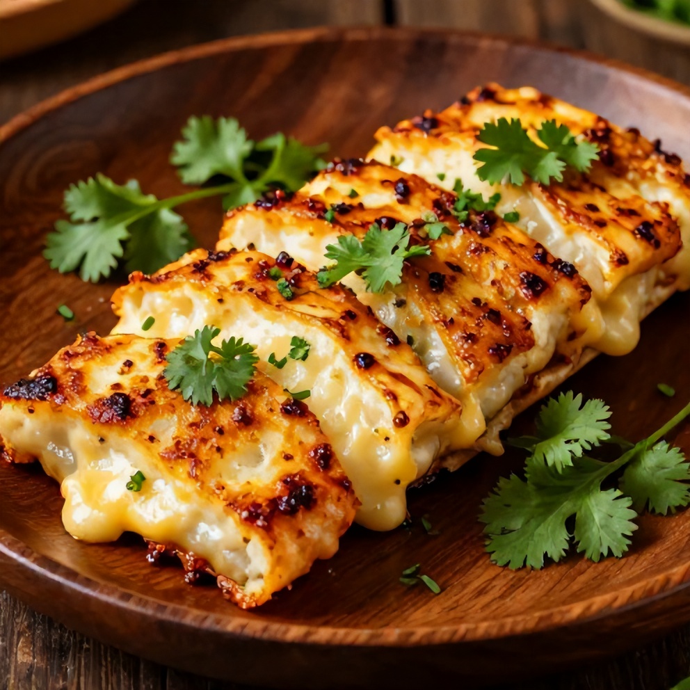 Plated Sweet Chili Halloumi Wraps with fresh cilantro
