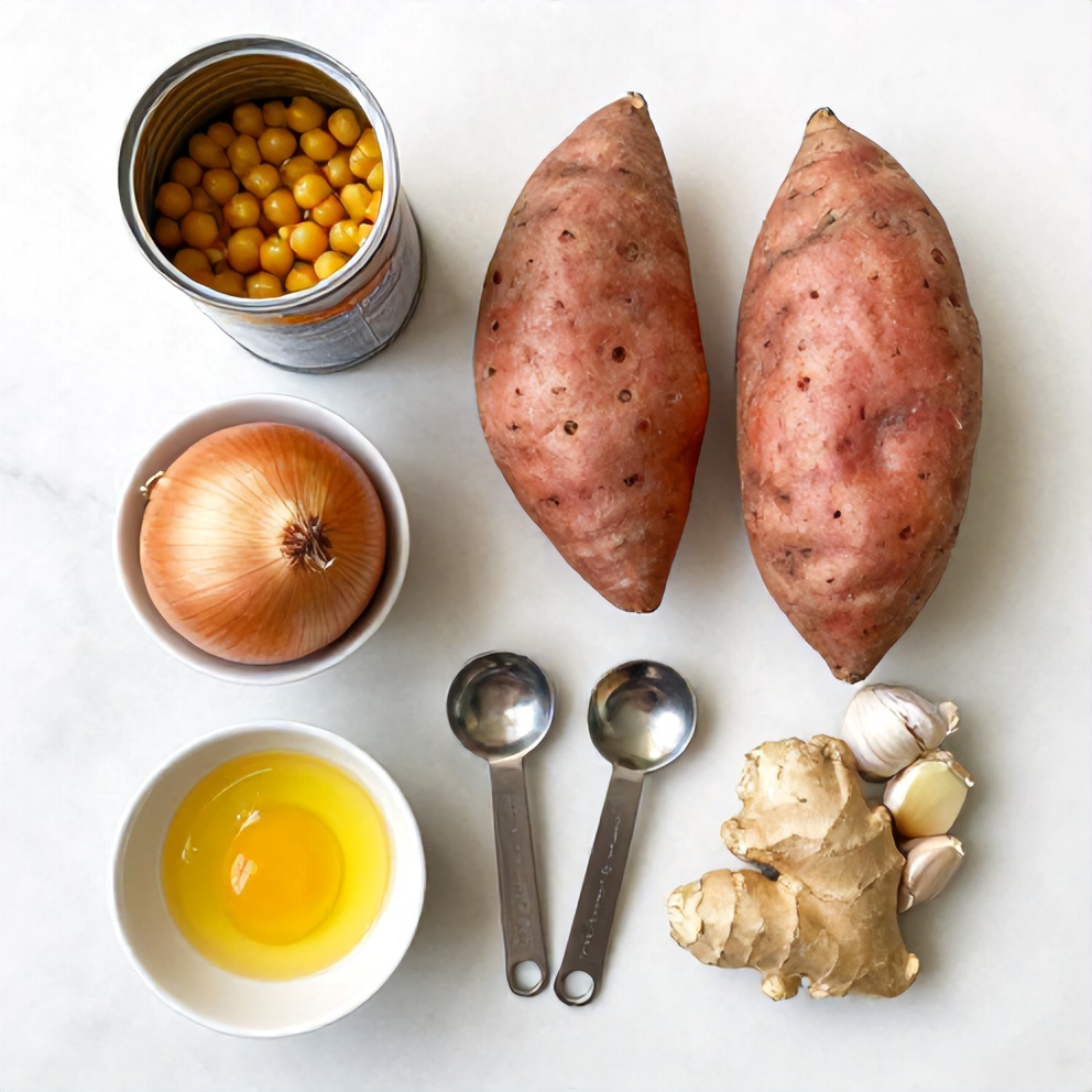 Raw ingredients for Sweet Potato Chickpea Curry