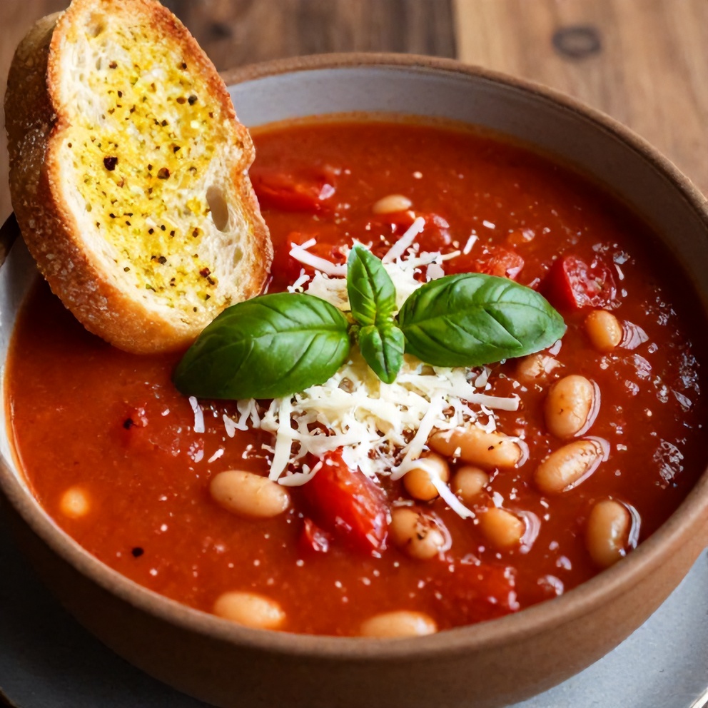 Tomato and White Bean Soup with Garlic Toast