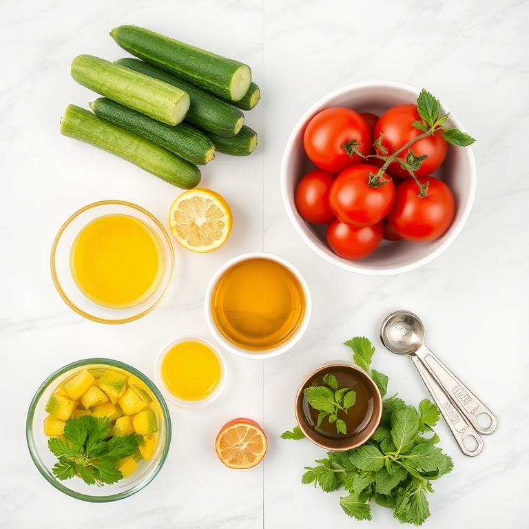 Ingredients for Fresh Cucumber Tomato Salad with Lemon Dressing