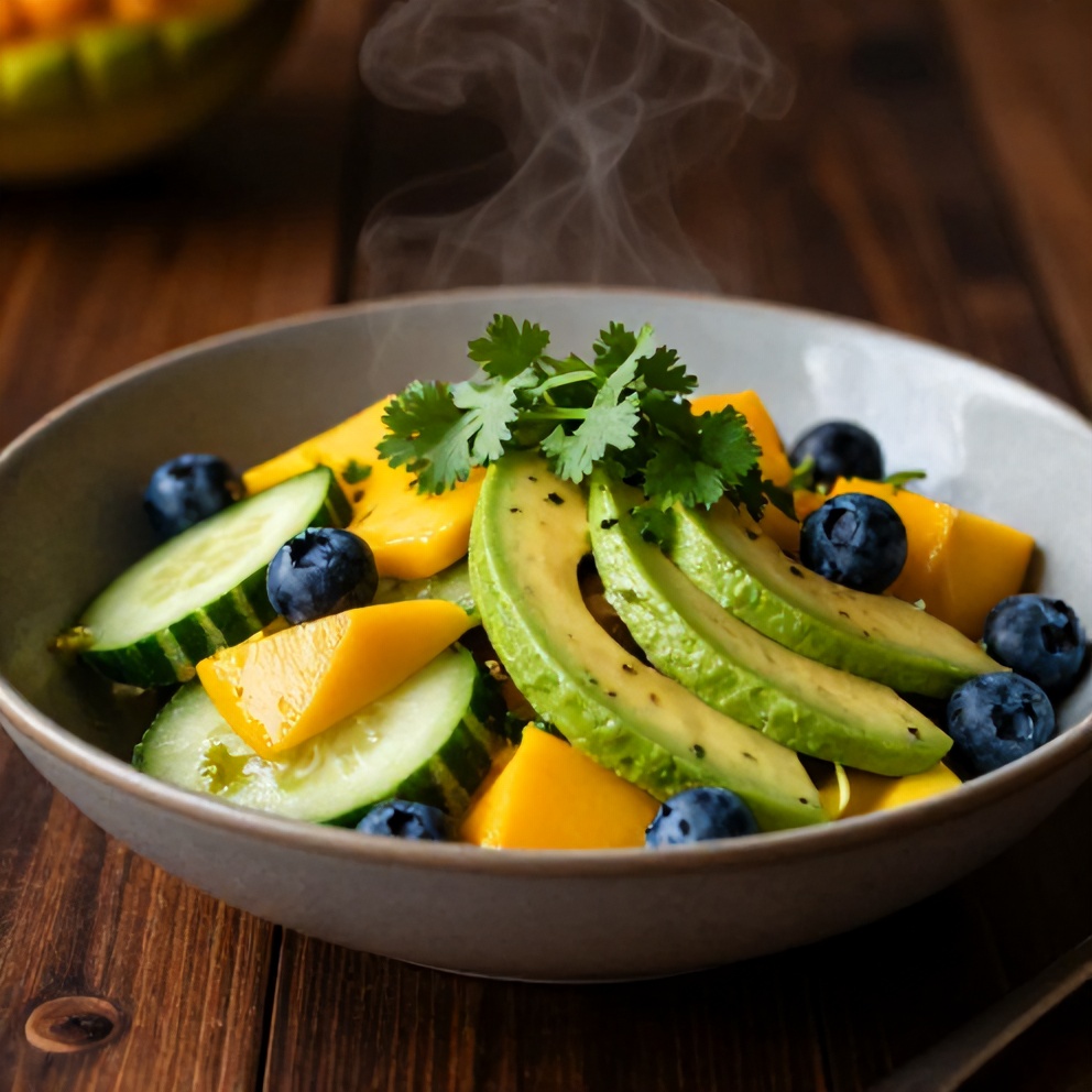 Plated Fresh Mango Cucumber Salad