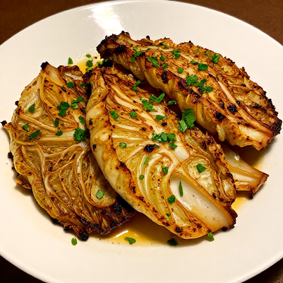 Plated Garlic Roasted Cabbage Steaks with Smoky Spices