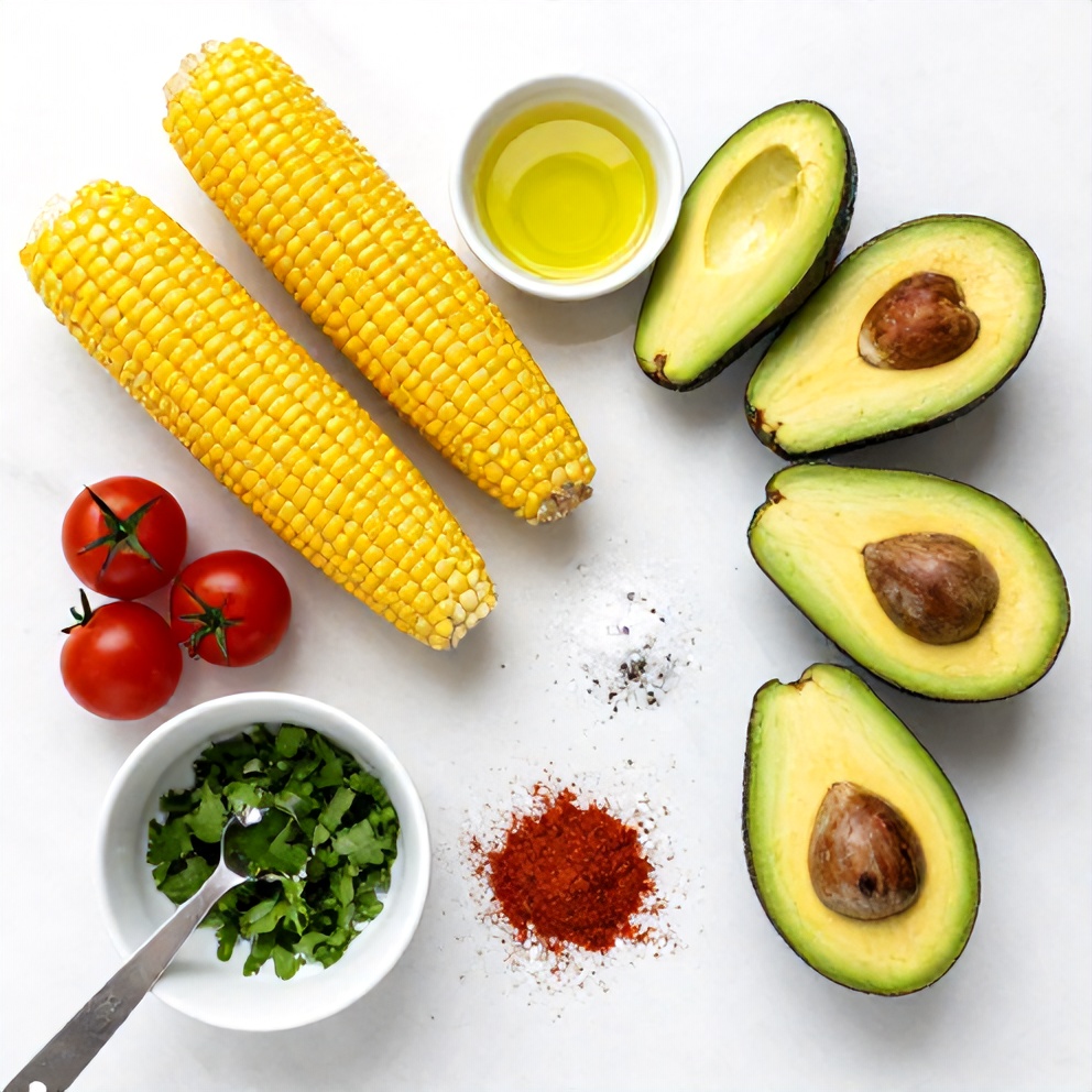 Raw Ingredients for Grilled Corn Avocado Salad