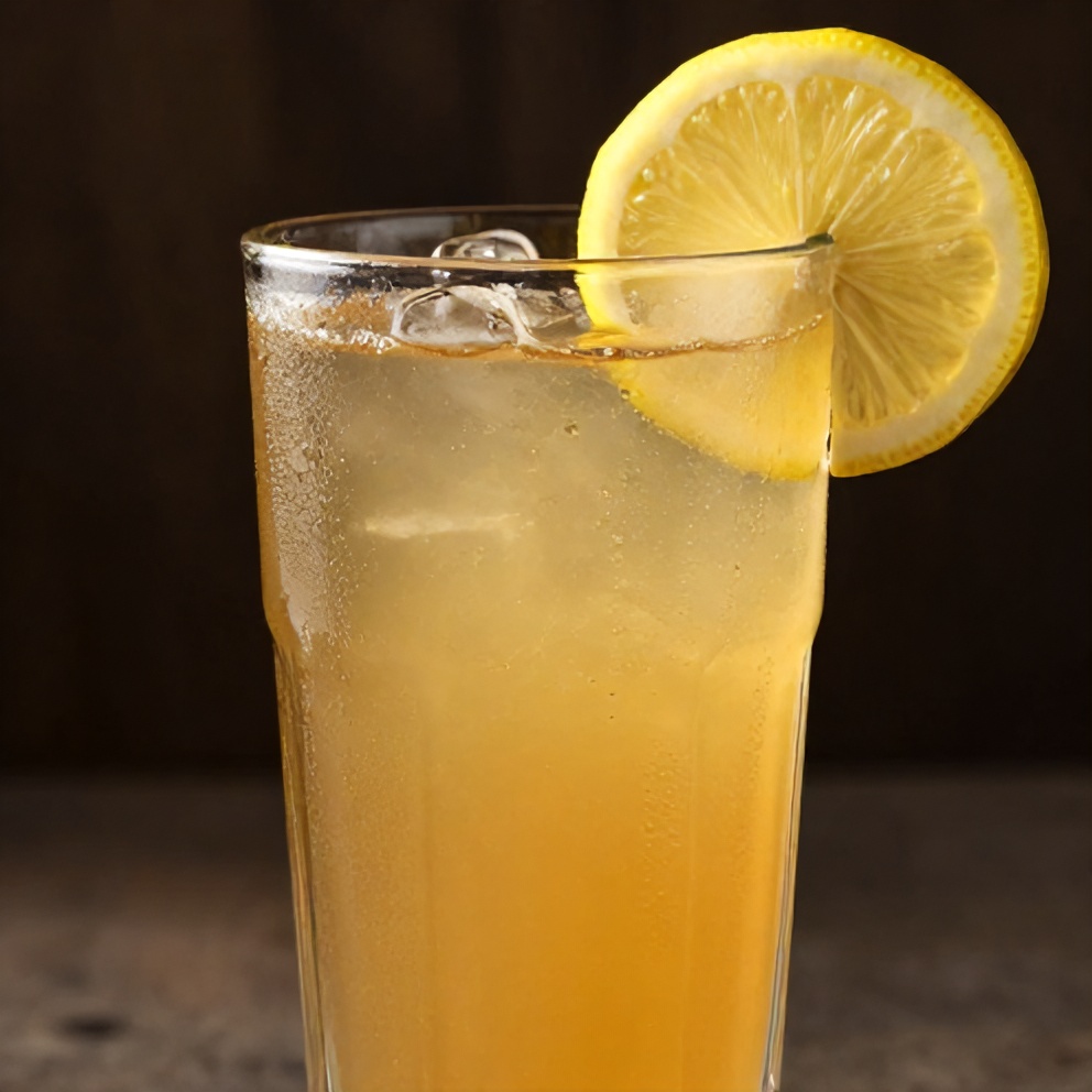 Guava White Tea Lemonade garnished with a lemon slice
