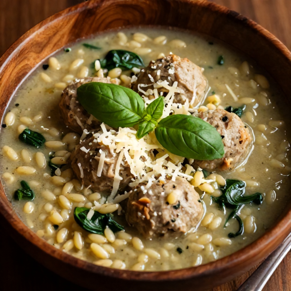 Turkey Meatball Soup with Orzo and Spinach