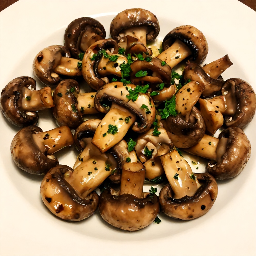Plated sautéed mushrooms with fresh parsley garnish