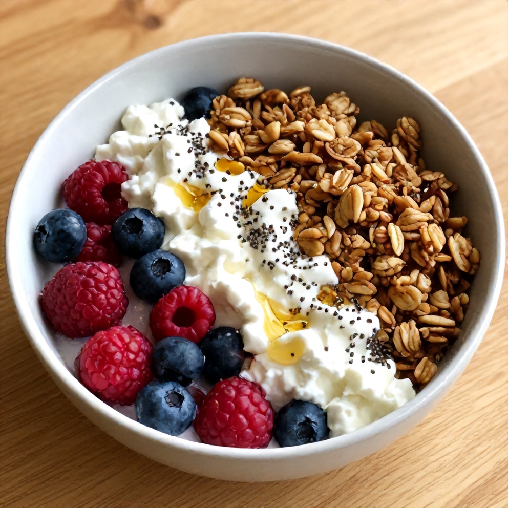 Finished High Protein Berry Cottage Cheese Bowl
