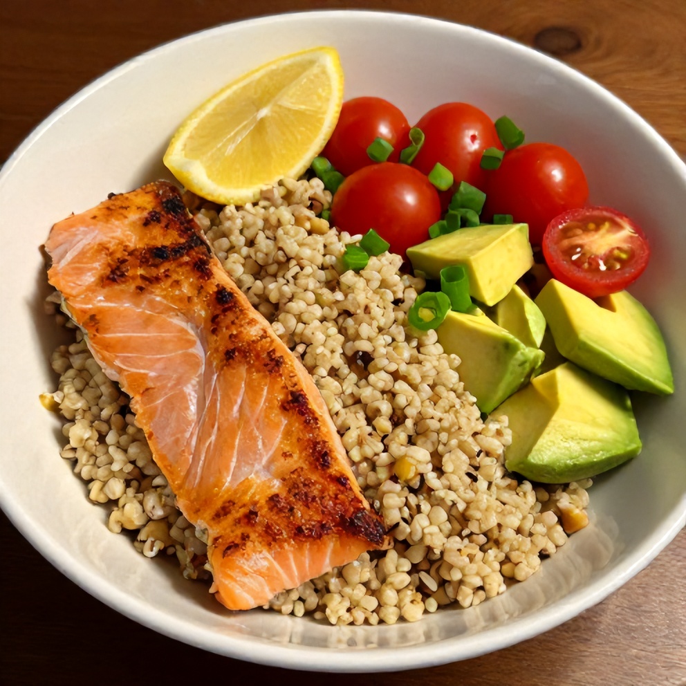 High protein smoked salmon quinoa breakfast bowls ready to serve
