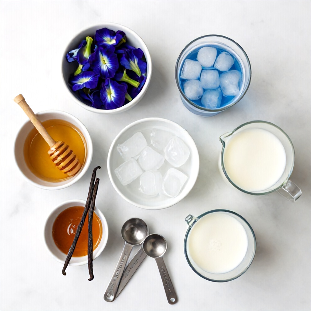 Ingredients for Iced Blue Tea Latte