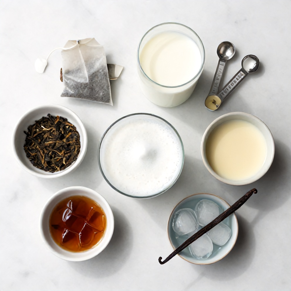 Ingredients for Iced Blue Tea Latte with Vanilla Cold Foam