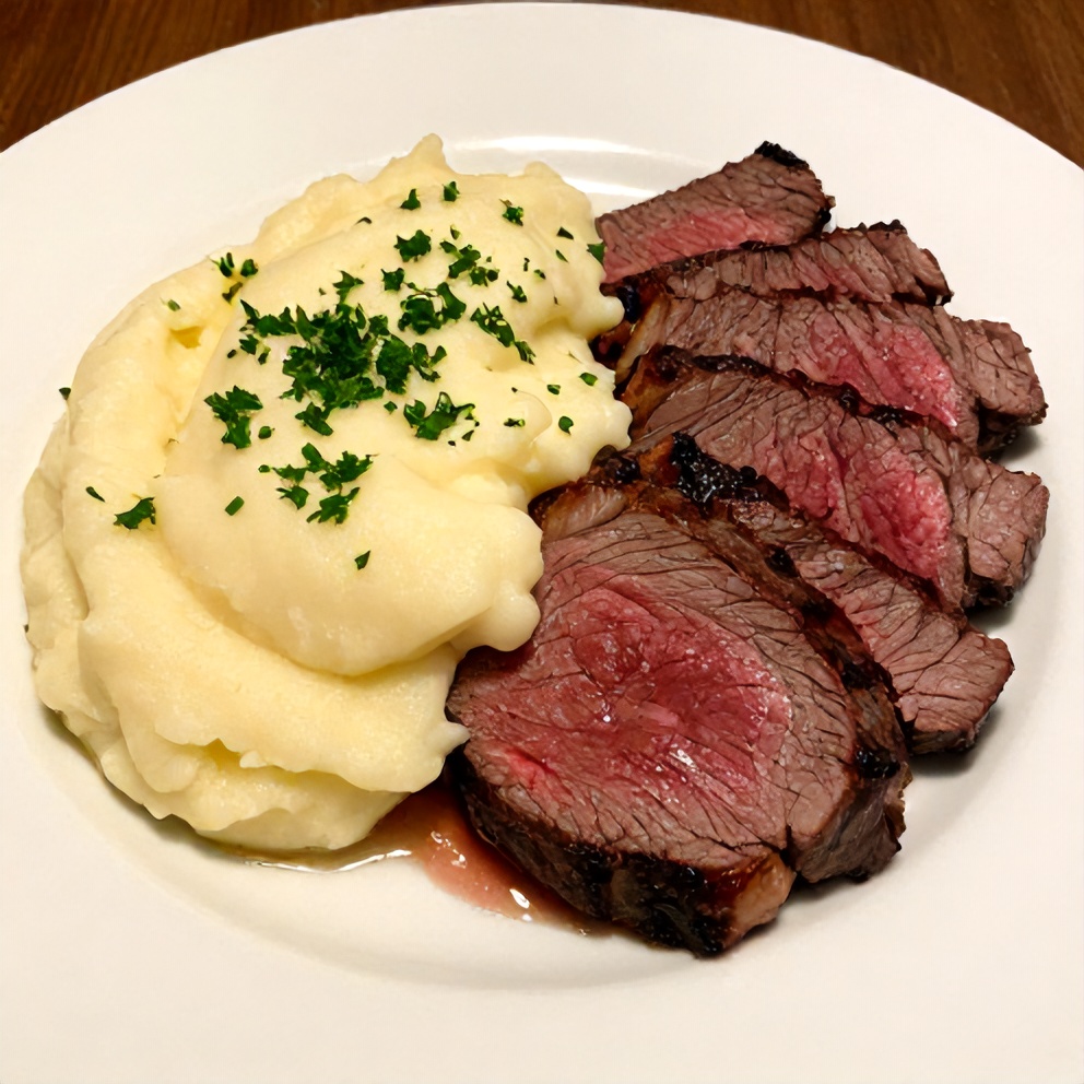 Plated Irish Whiskey Steak with Creamy Colcannon Mash