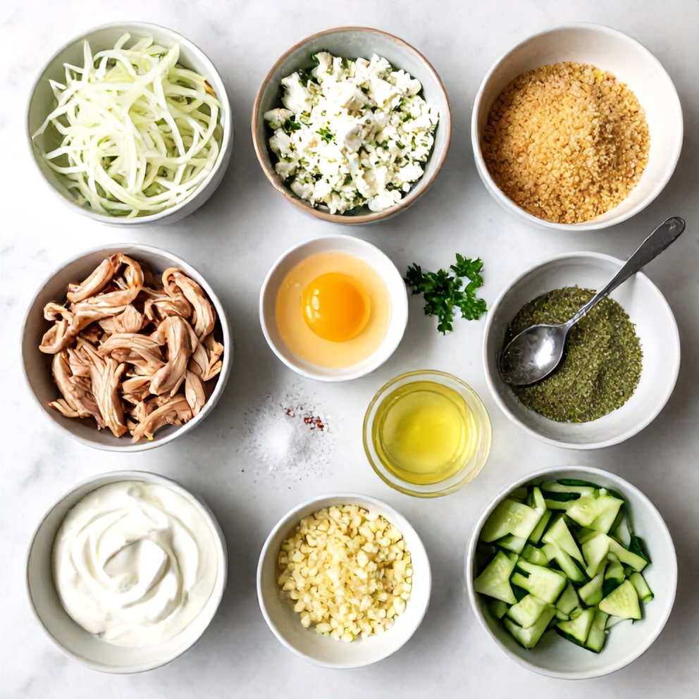Raw ingredients for Greek chicken burgers