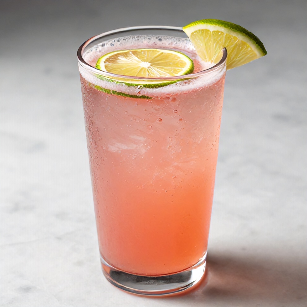 Glass of Keto Hibiscus Lime Sparkling Water with lime wedge