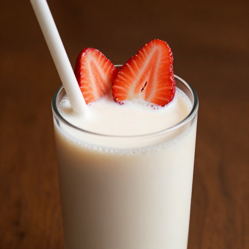 Glass of Korean strawberry milk with a straw