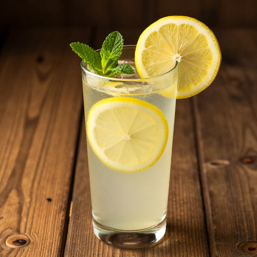 Lemon Ginger Wellness Water with a lemon slice and mint leaf garnish
