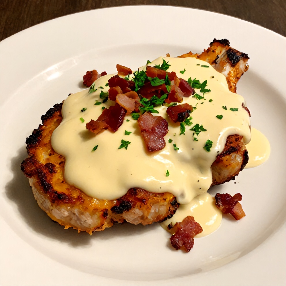 Maple Bacon Pork Chops with Creamy Dijon Mustard Sauce