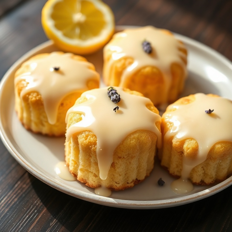 mini lemon cakes with lavender glaze