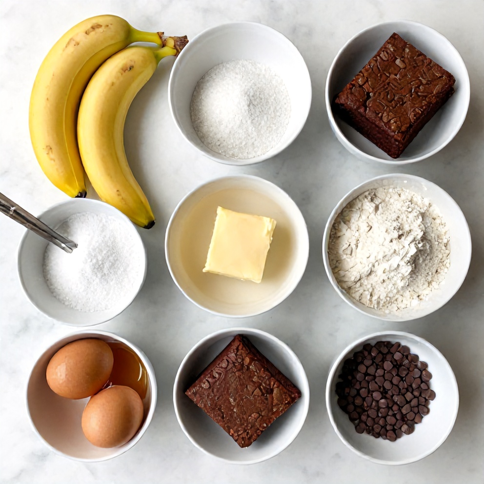 Raw ingredients for banana bread brownies