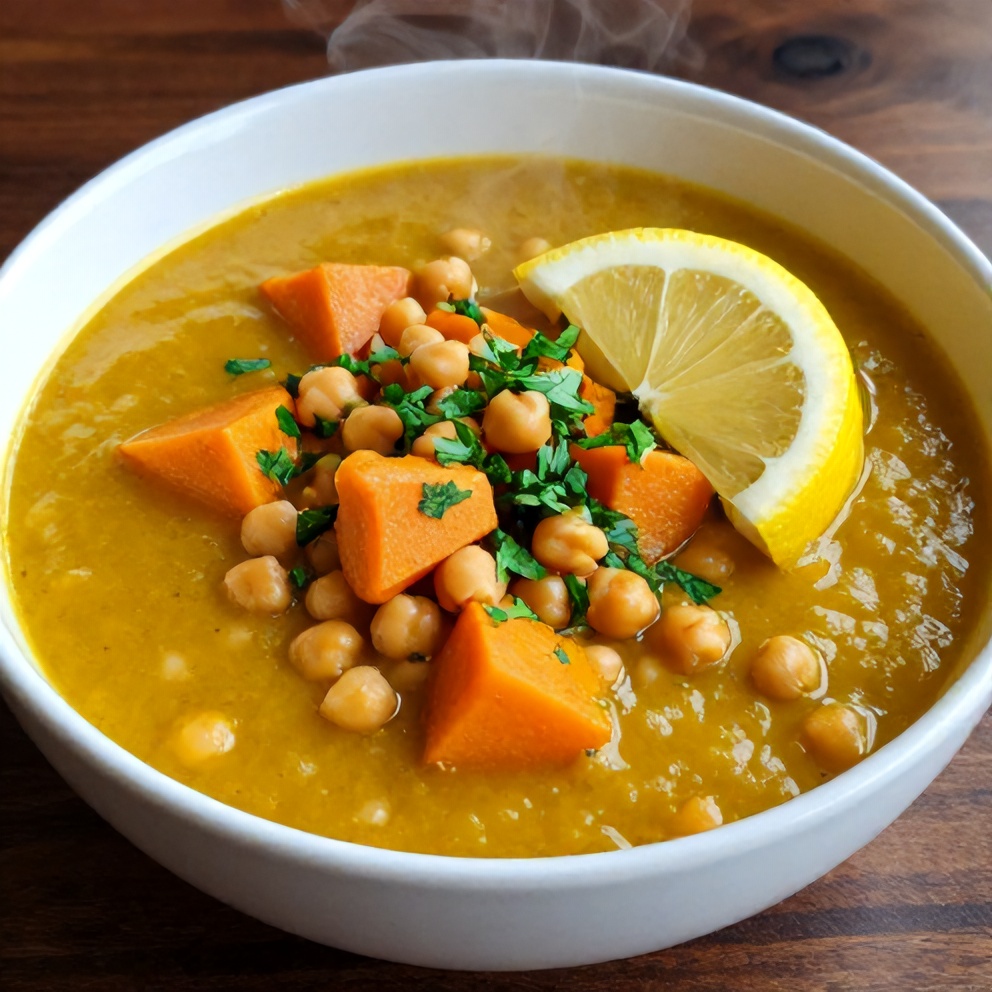 Moroccan sweet potato chickpea soup