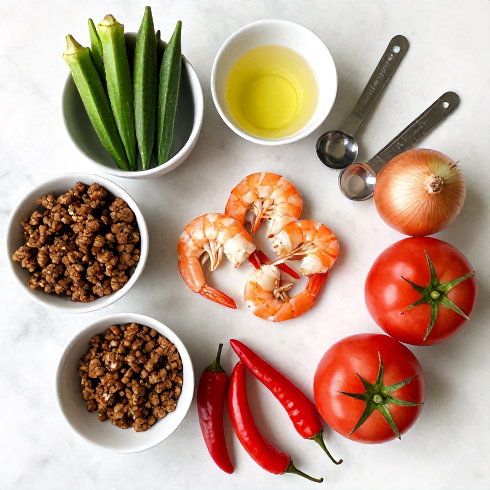 Raw Ingredients for Nigerian Okra Soup
