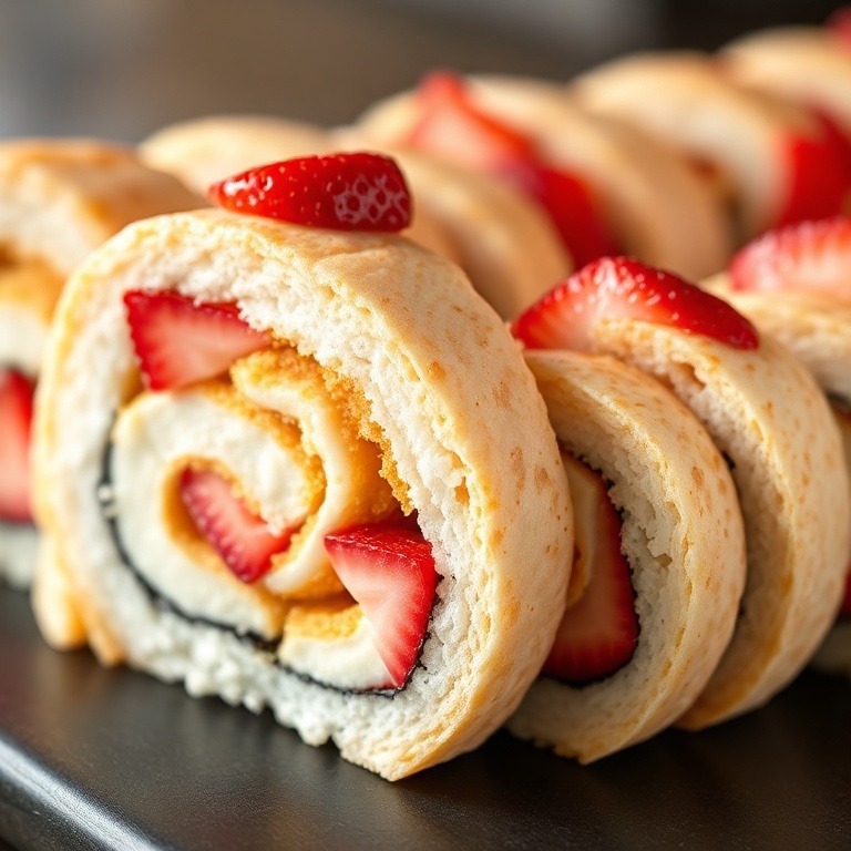 no-bake strawberry shortcake sushi roll
