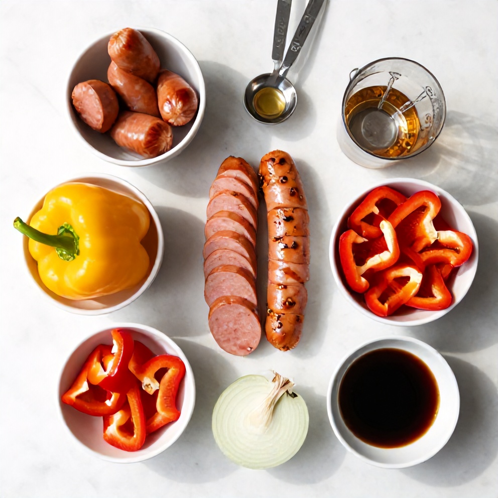Raw Ingredients for One-Pan Honey Garlic Kielbasa and Veggies Dinner