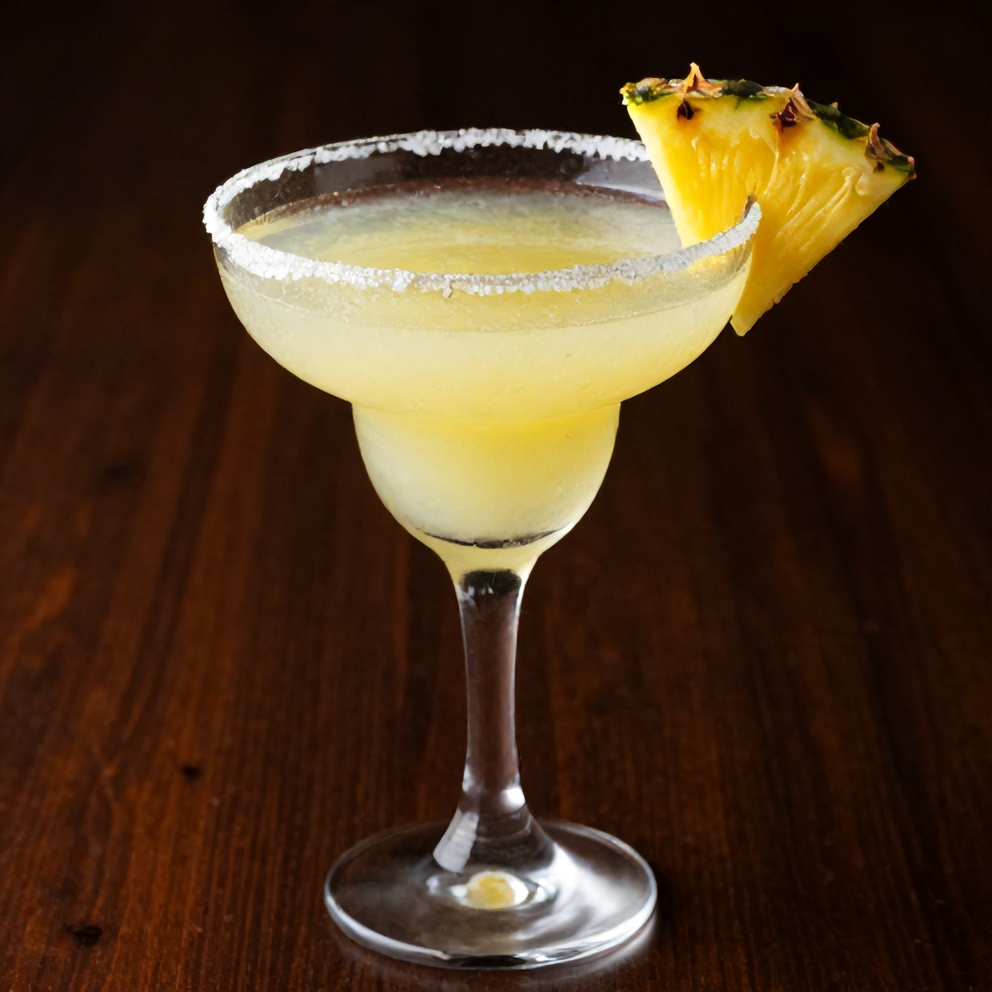 Pineapple Margarita Mocktail served in a glass with a pineapple wedge garnish