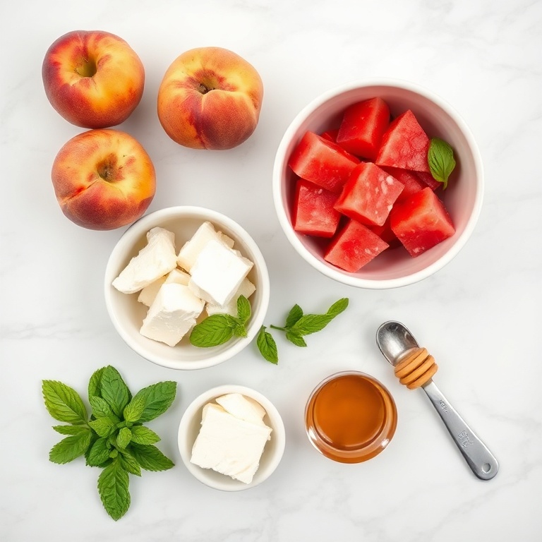 Ingredients for Refreshing Peach Watermelon Salad