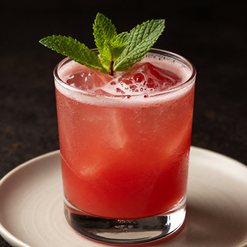 Watermelon Rose Cooler garnished with mint leaves