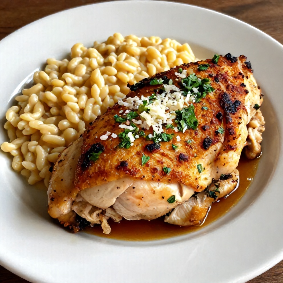 Parmesan Herb Chicken with Creamy Orzo plated