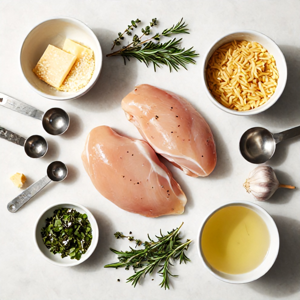 Raw ingredients for Slow Cooker Parmesan Herb Chicken with Creamy Orzo