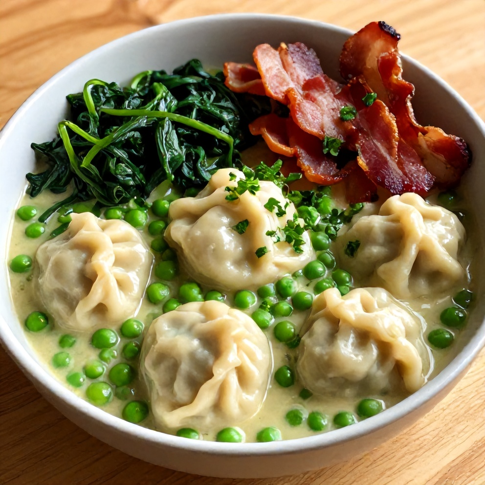 Plated Southern Peas and Dumplings with a side of greens