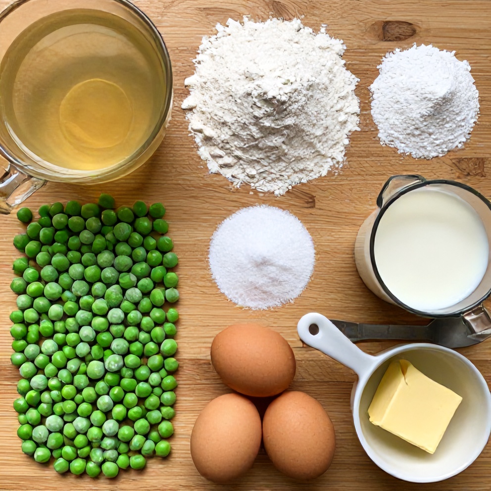 Ingredients for Southern Peas and Dumplings laid out on a wooden surface