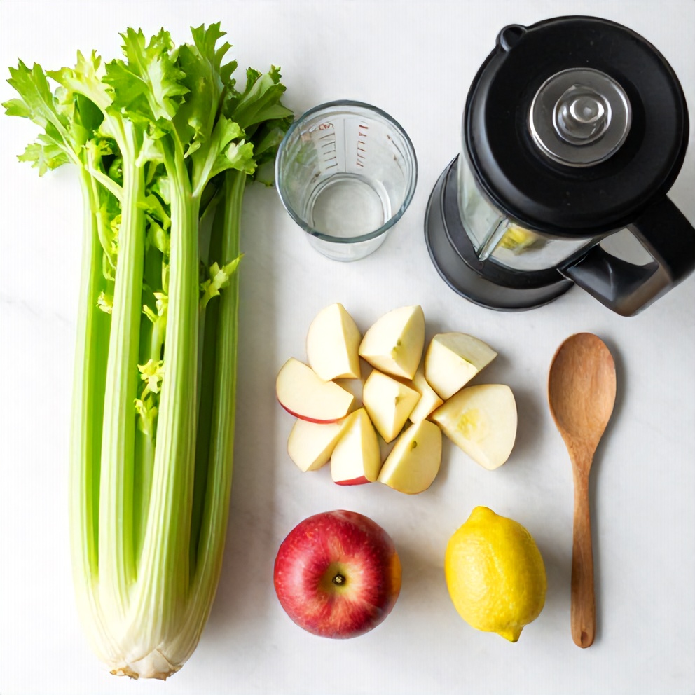Raw ingredients for spring celery apple juice