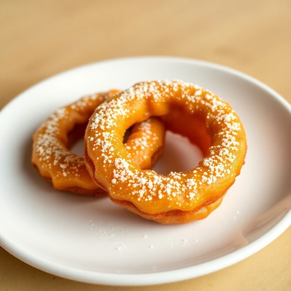 Plated serving of Air Fryer Cinnamon Apple Rings on a white plate