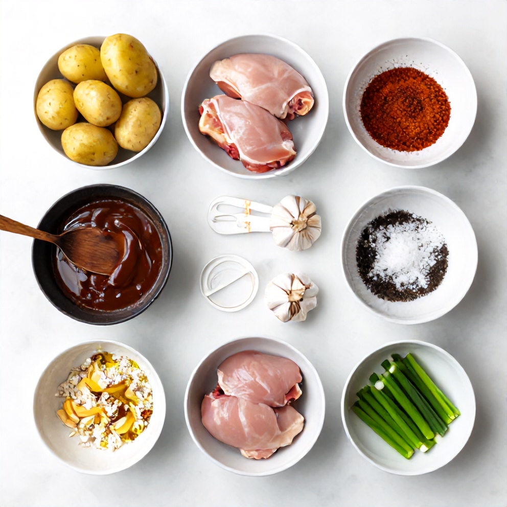 BBQ chicken and potato skillet ingredients laid out