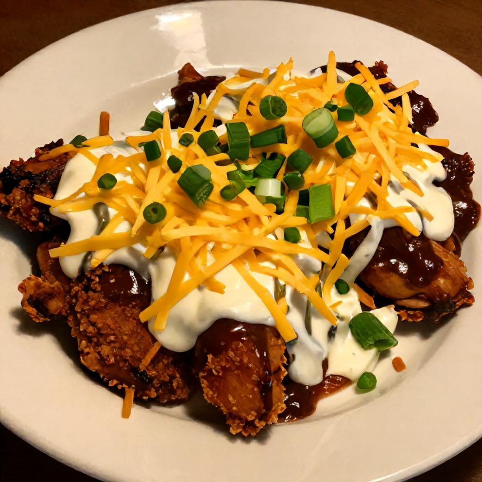 BBQ Ranch Chicken Bowls plated with crispy chicken, BBQ sauce, and ranch dressing