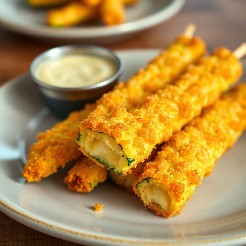 Crispy Cheesy Zucchini Breadsticks on a Plate