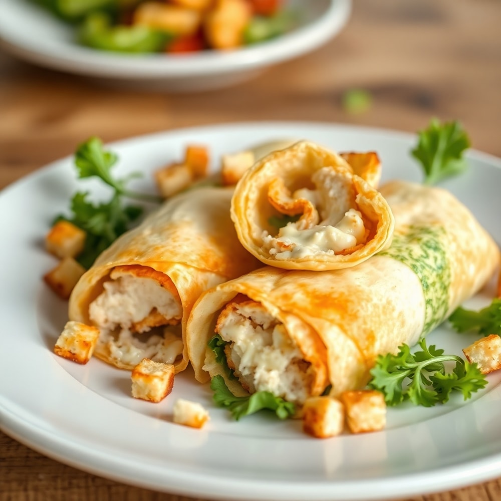 Plated Chicken Caesar Wraps with Caesar dressing