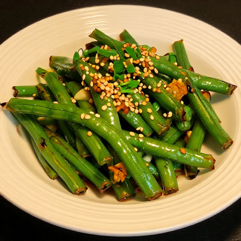 Plated Chinese Green Beans With Garlic Sauce
