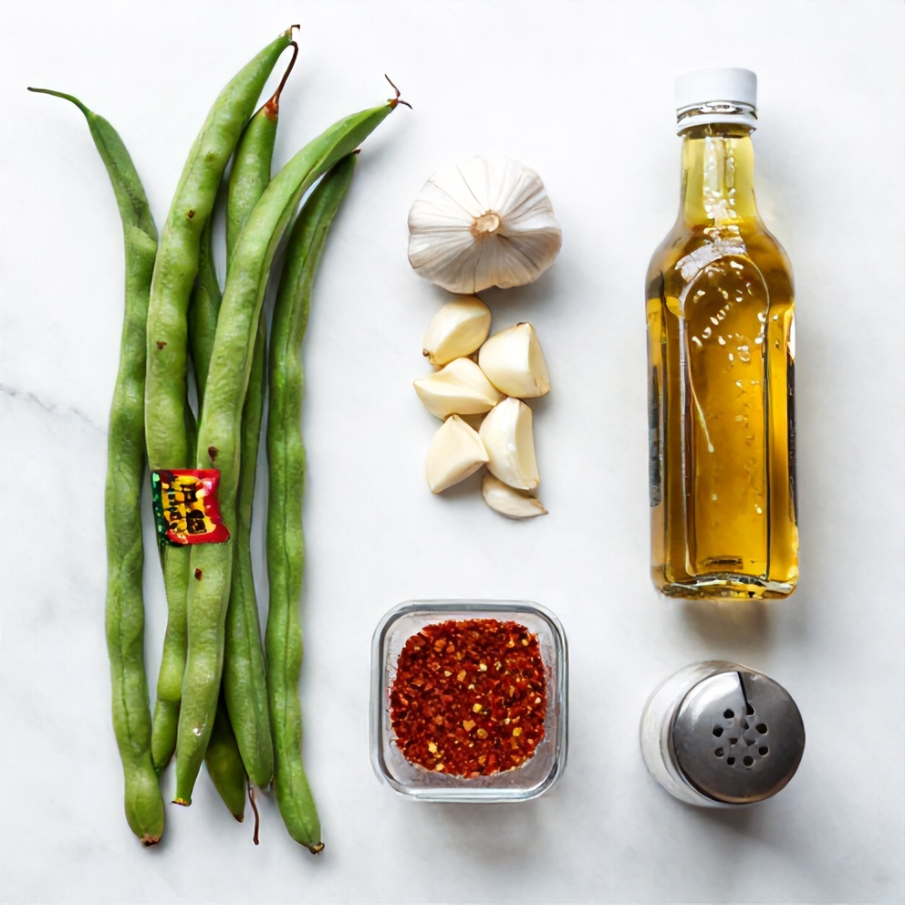 Raw Ingredients for Chinese Green Beans With Garlic Sauce