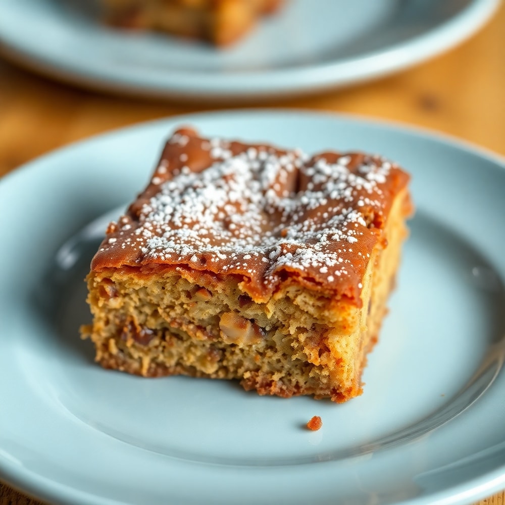 A single serving of Banana Bread Brownie on a light blue plate