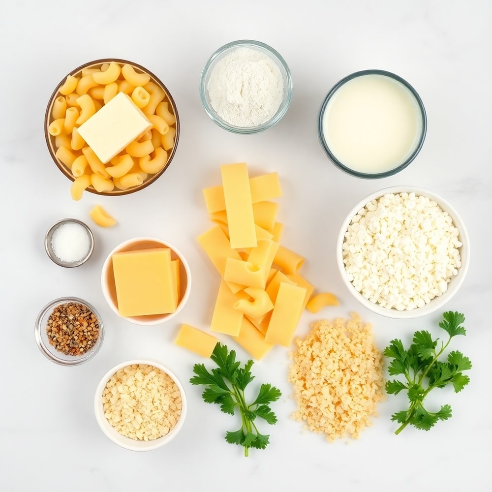 Raw Ingredients for Creamy Baked Macaroni and Cheese