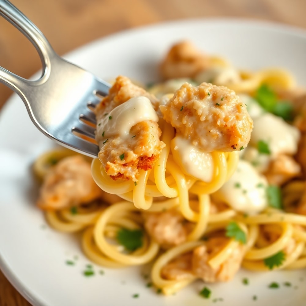 Plated Mozzarella Garlic Butter Chicken Bowties