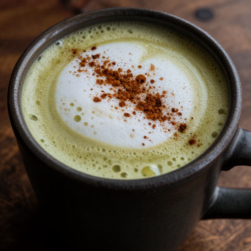 Creamy mushroom matcha latte with foam