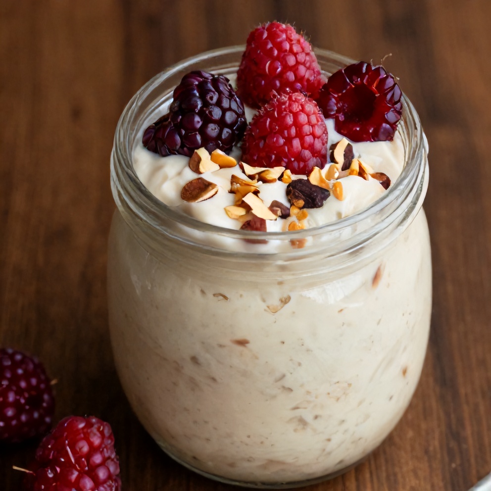 Creamy overnight high-protein oats ready to serve