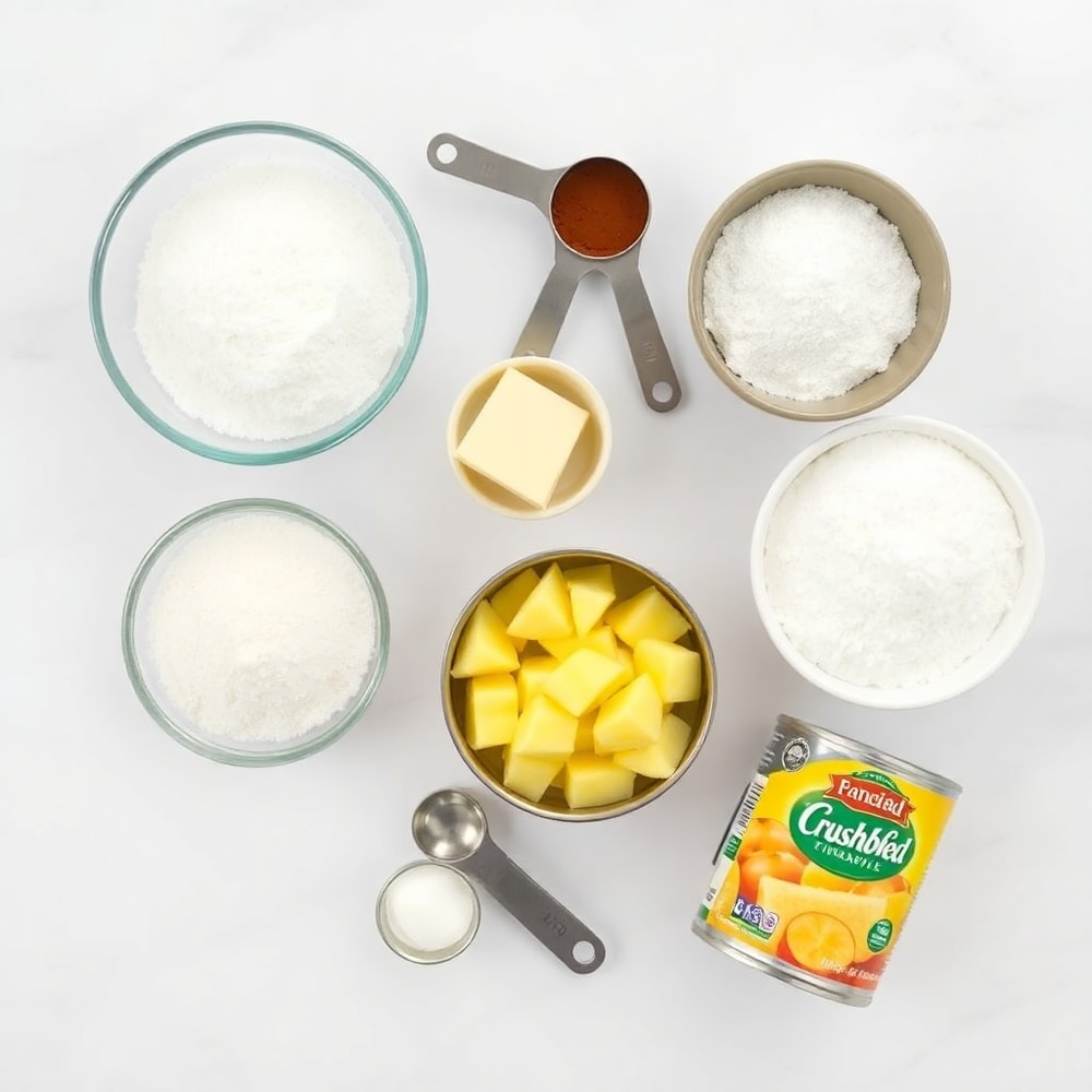 Raw ingredients for Amish Cinnamon Flop including flour, sugar, and cinnamon